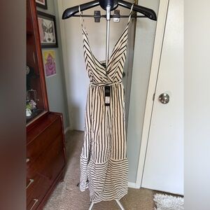 Black and White Striped Maxi Dress - L